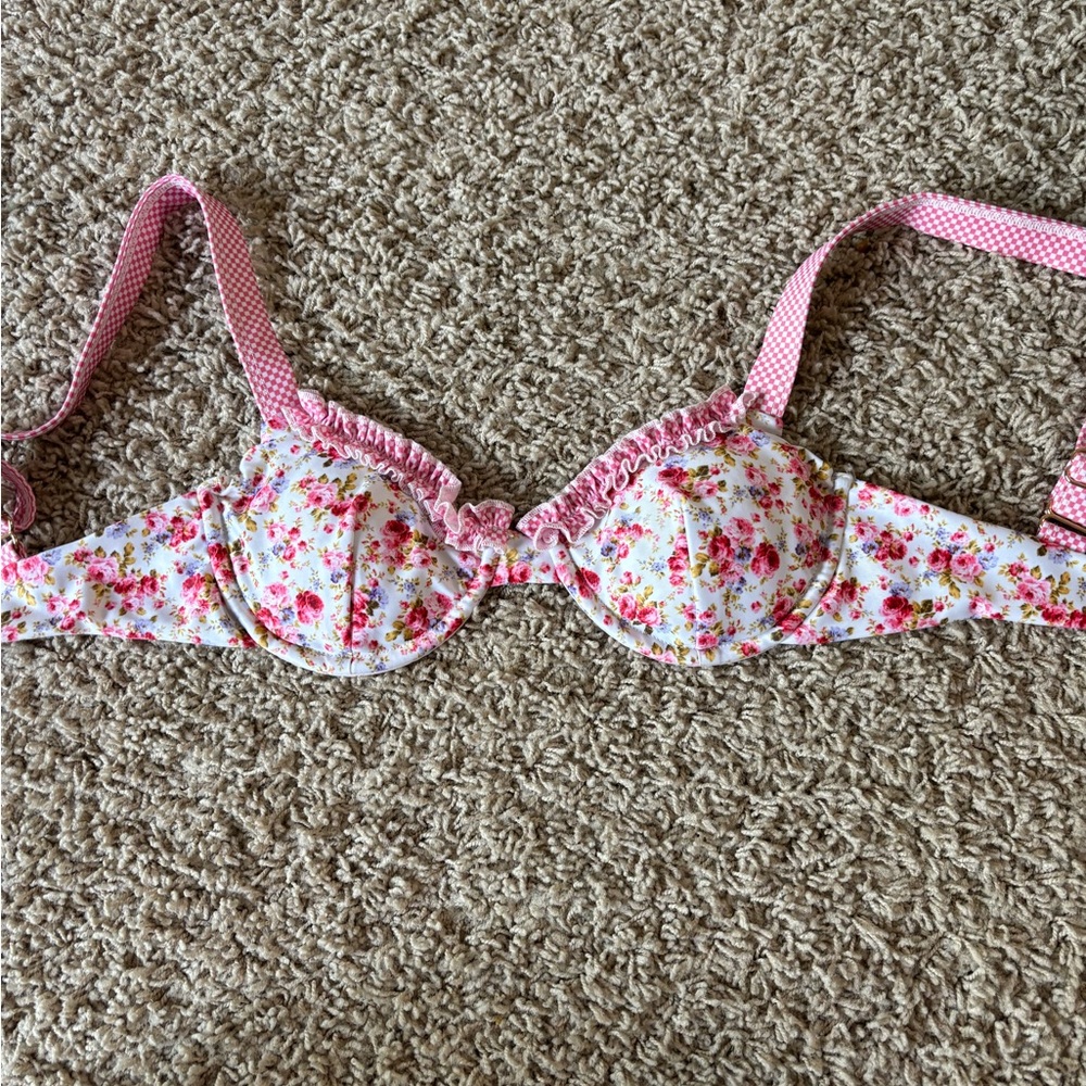 Strawberry Milk Mob Floral Pink Bikini Top